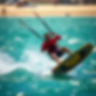 Dynamic Motion in Wing Kitesurfing A vibrant wing kitesurfing scene showcasing the dynamic motion of the sport