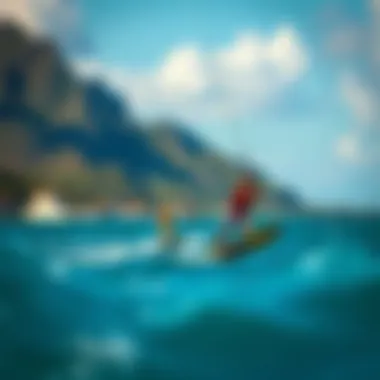 Vibrant Kiteboarding Activity at Coco Bay A breathtaking view of Coco Bay with vibrant kiteboarding activity