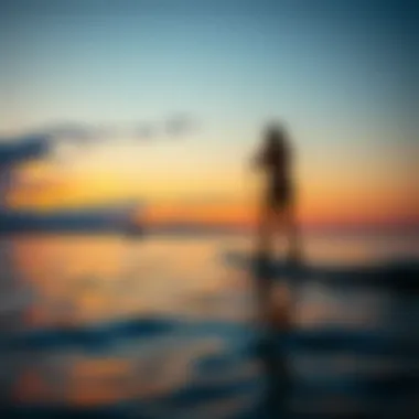 Sunset Serenity: Hover Foiling at Dusk A serene setting showcasing a hover foil board at sunset on calm waters