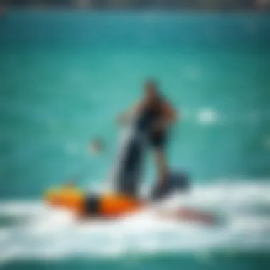 User riding an inflatable efoil experiencing the thrill of water sports