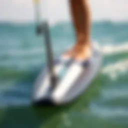 Close-up view of a high-performance foil board showcasing its sleek design