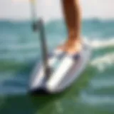 Sleek Design of a High-Performance Foil Board Close-up view of a high-performance foil board showcasing its sleek design