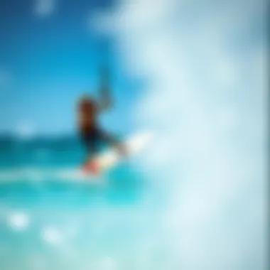 Kiteboarder Riding the Waves on a Foil Board A kiteboarder riding a foil board over crystal clear waters