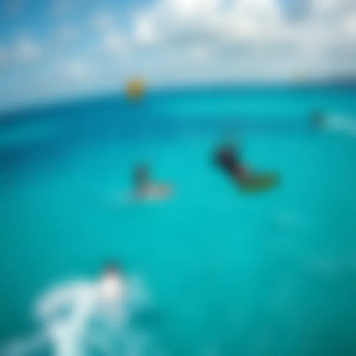 Kiteboarding Adventure at Sea Bay Vibrant kiteboarders soaring above the turquoise waters of Sea Bay