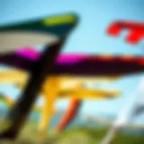 Diverse Kite Wings Collection Diverse range of kite wings displayed in a vibrant outdoor setting