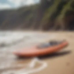 A vibrant electric surfboard on a sandy beach