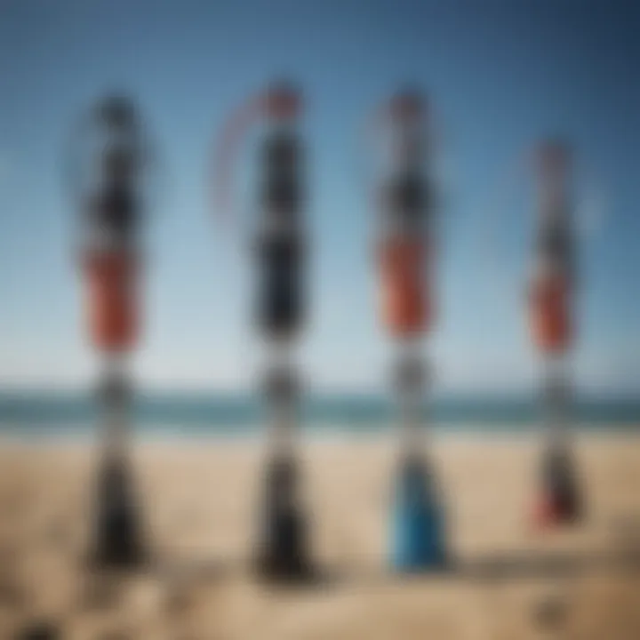 Different types of kite pumps displayed together.