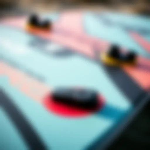 Twintip Kiteboard Design Features Close-up of twintip kiteboard showcasing its design features