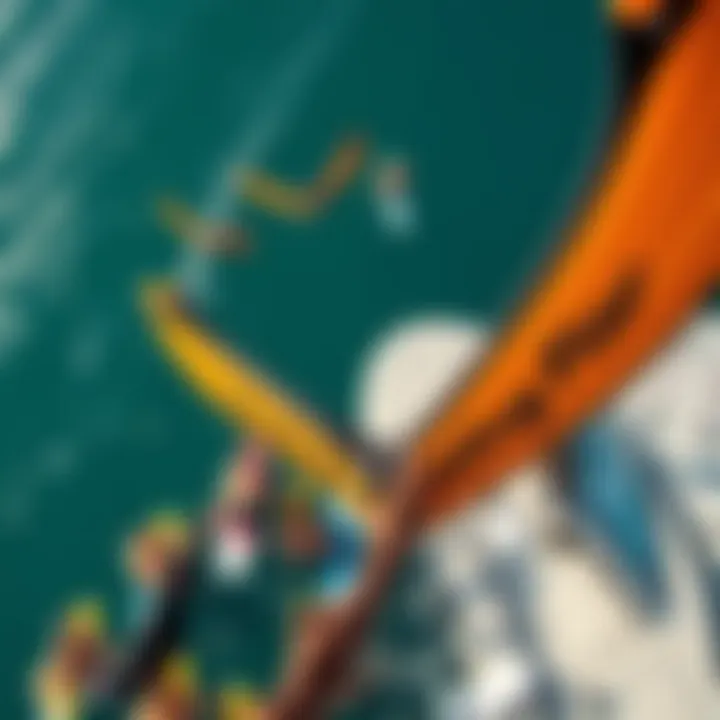 Aerial view of a wing surfing community enjoying the sport