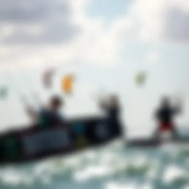 Thrilling Kiteboarding Experience A vibrant kiteboarding scene with individuals enjoying their kites on the water