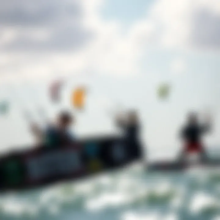 Thrilling Kiteboarding Experience A vibrant kiteboarding scene with individuals enjoying their kites on the water