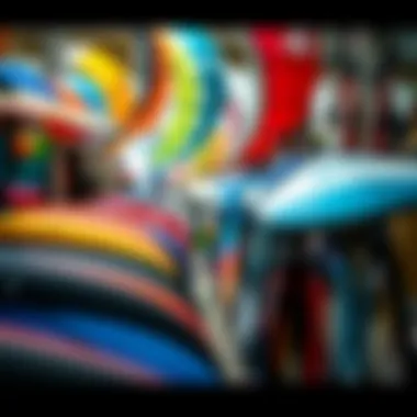 An elegant array of used kites displayed in a vibrant market setting.