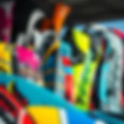 Diverse collection of used kitesurfing kites displayed for sale