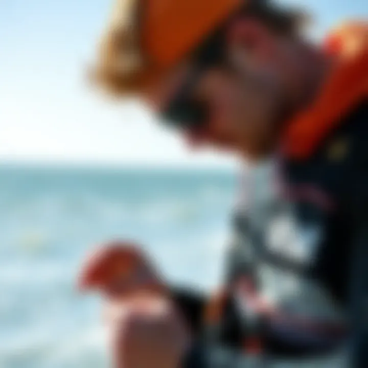 Evaluating a Second-Hand Kite Kitesurfing enthusiast inspecting a second-hand kite