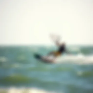 Skillful Maneuvering on Water A kiteboarder skillfully maneuvering a wing craft across the waves