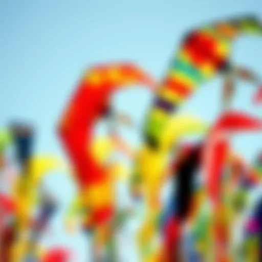 A colorful array of kites showcased against a blue sky