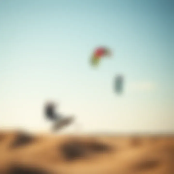 A vibrant kiteboarding scene with colorful kites against the backdrop of Zeeland's stunning beach.