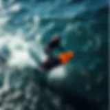 A thrilling foilboard surfer gliding above the water surface