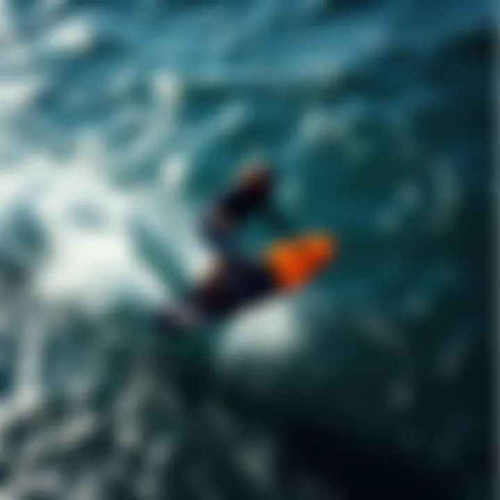 Foilboard Surfer in Action A thrilling foilboard surfer gliding above the water surface