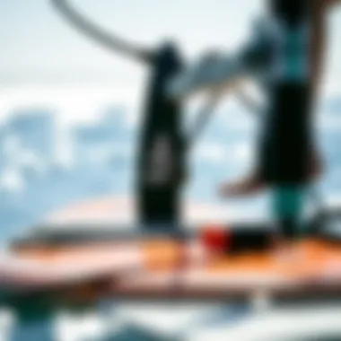 A close-up view of the essential gear for foilboarding including the board and foil