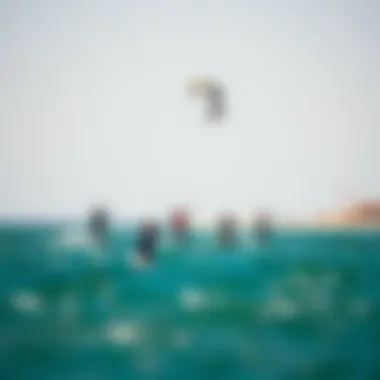 A group of kiteboarders enjoying a diverse range of conditions on the water