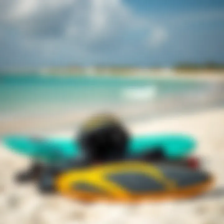 Essential Gear for Kiteboarding Adventures Kiteboarding gear laid out on the sandy shores