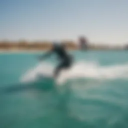 Kiteboarder carving through turquoise waters in Gouna