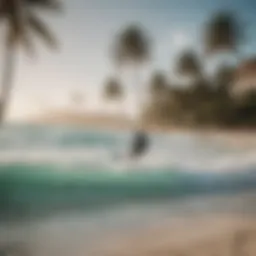 A stunning view of Hotel La Plantation's beachfront with kiteboarders in action