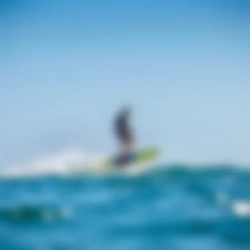 Hydro foil surfboard gliding above water