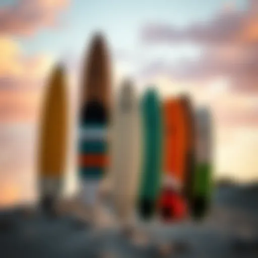 A diverse range of hydrofoil surfboards showcasing different designs and materials.