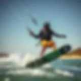 Dynamic Kiteboarding with Impact Vest Dynamic kiteboarding action showcasing impact vest usage