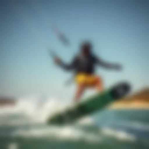 Dynamic Kiteboarding with Impact Vest Dynamic kiteboarding action showcasing impact vest usage