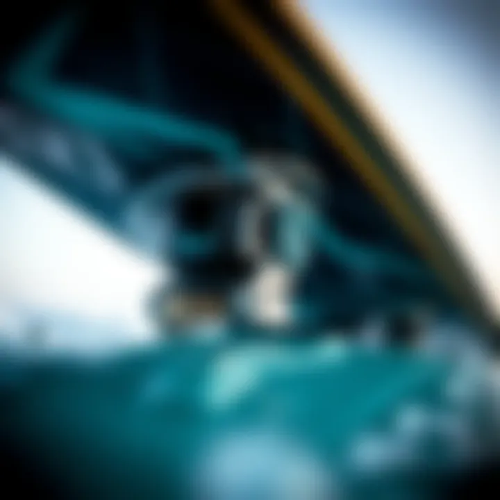 Sophisticated Engineering of Foil Mechanism A close-up view of the foil mechanism underneath the board demonstrating its sophisticated engineering.