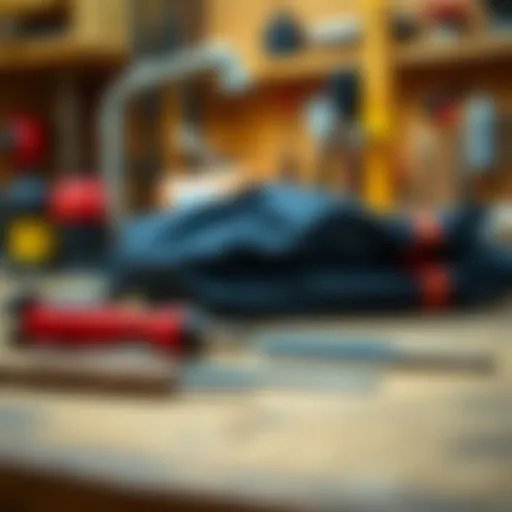 Kite bladder inspection tools laid out on a workbench