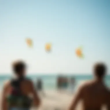 Kiteboarding Community at the Beach A lively kiteboarding community enjoying a day at the beach