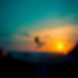 Kite surfing action shot at sunset over the Cancun coastline