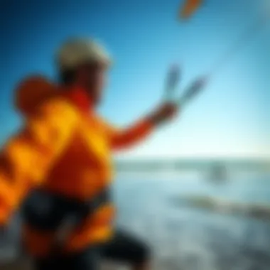 Kite surfing instructor demonstrating techniques on the beach