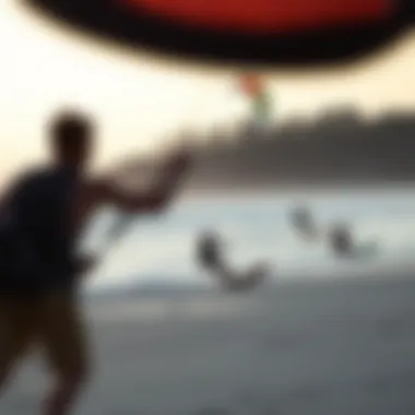 Kite Surfing at the Beach A serene beach scene highlighting kite surfers in action