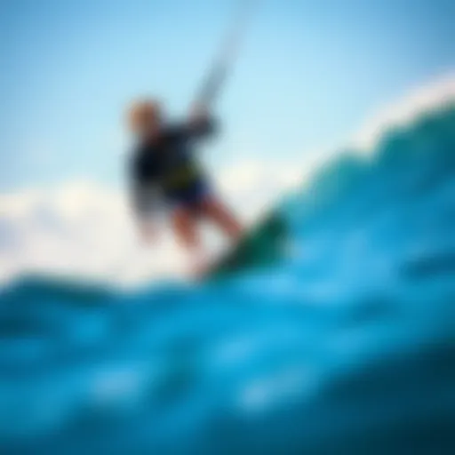 Dynamic kite surfing action on the waves