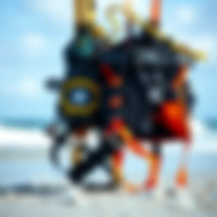 A selection of various kiteboard harnesses highlighting material diversity and styles.