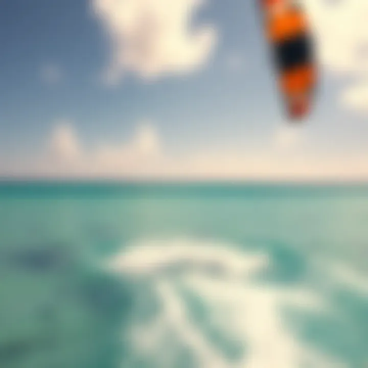 Kite in Flight A vibrant kite soaring in the sky above crystal-clear waters