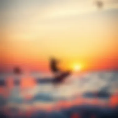 Kiteboarding at Sunset A stunning sunset backdrop with kiteboarders gliding on the water