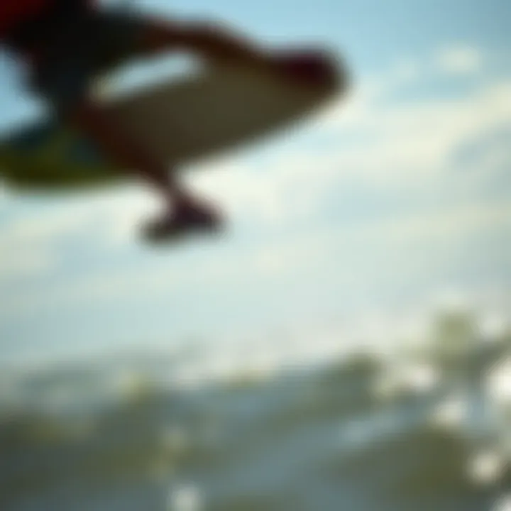 Kiteboarder in Action A scenic view of a kiteboarder in action, emphasizing the importance of footwear for performance.