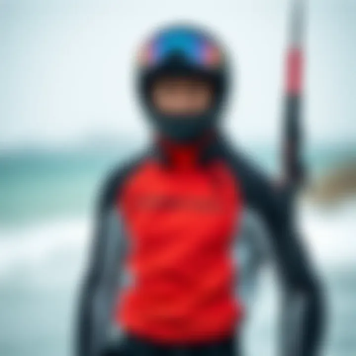 Drysuit Comfort and Functionality A kiteboarder dressed in a drysuit, showcasing comfort and functionality in chilly conditions.