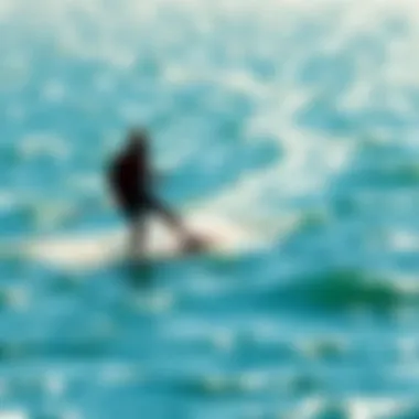 Kiteboarder gliding on shimmering water