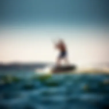 Dynamic Maneuvering with Hover Glide Technology Kiteboarder gracefully maneuvering with Hover Glide equipment on the water