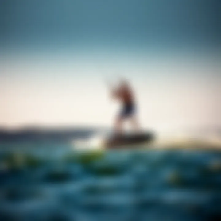 Dynamic Maneuvering with Hover Glide Technology Kiteboarder gracefully maneuvering with Hover Glide equipment on the water