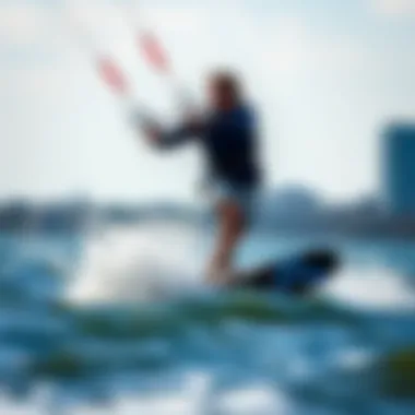 Skilled kiteboarder navigating the waves of Boston