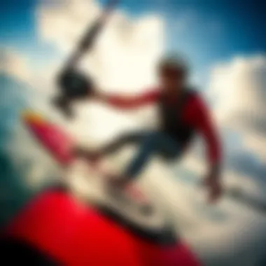 Kiteboarder in Action with SP GoPro Mount Kiteboarder using the SP GoPro mount during an exhilarating ride.