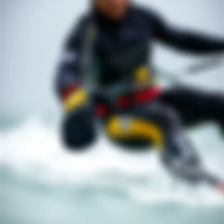 Kiteboarding with Wetsuit Mittens in Adverse Conditions Kiteboarder using wetsuit mittens in challenging weather